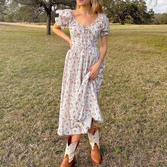 Hill House Floral Midi Dress - Red and White - Picture 1 of 13
